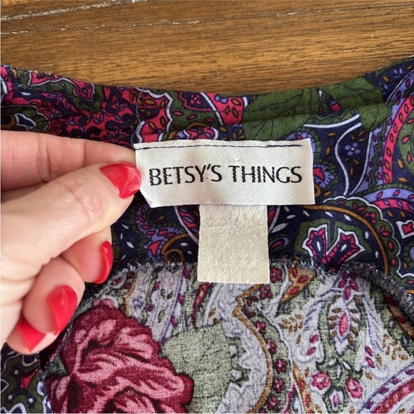 VTG Betsy’s Things Midi Dress Colorful Floral Sleeveless Deep V-Neck Sz Unknown - Picture 4 of 13